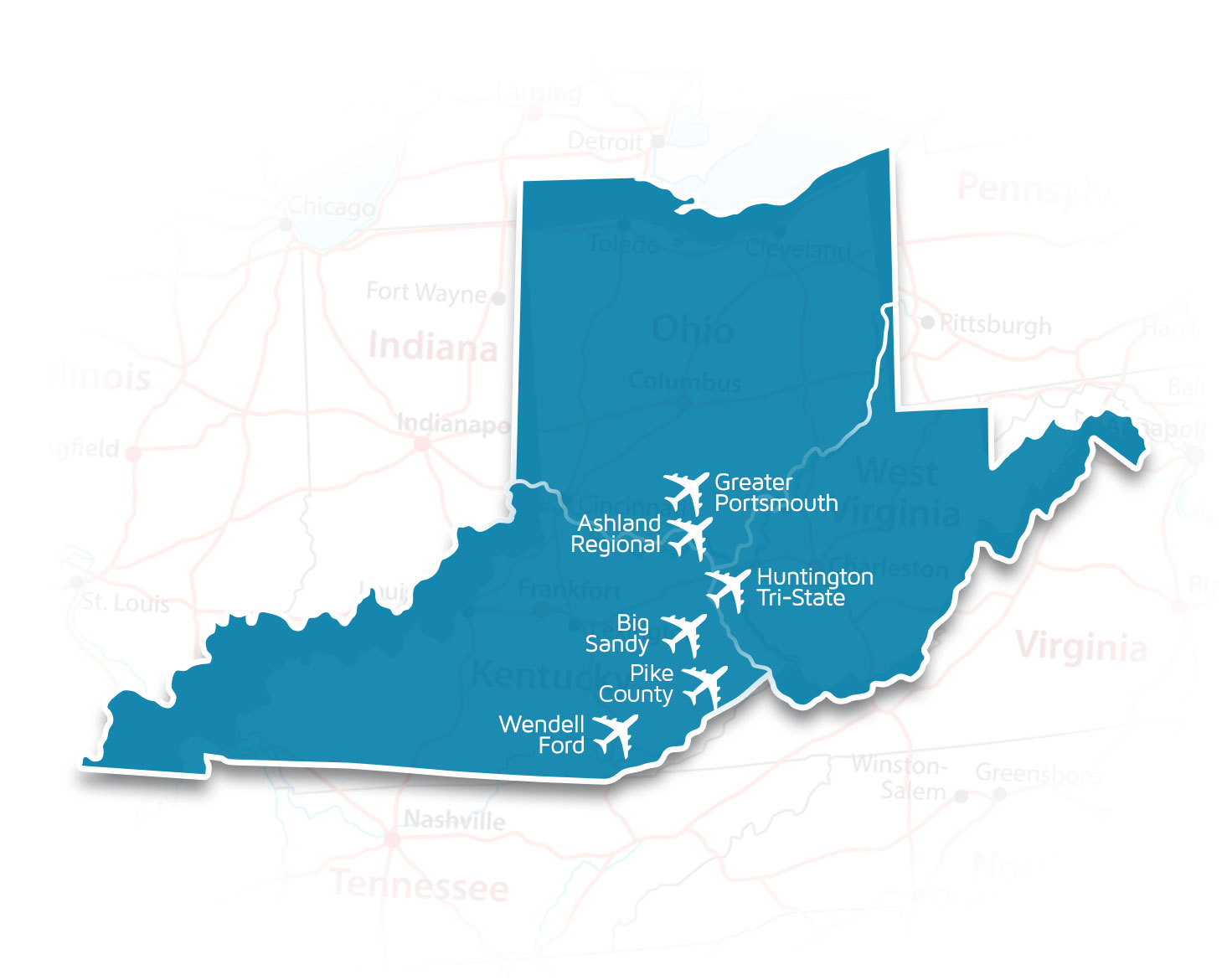 Map of Appalachian Sky Airports